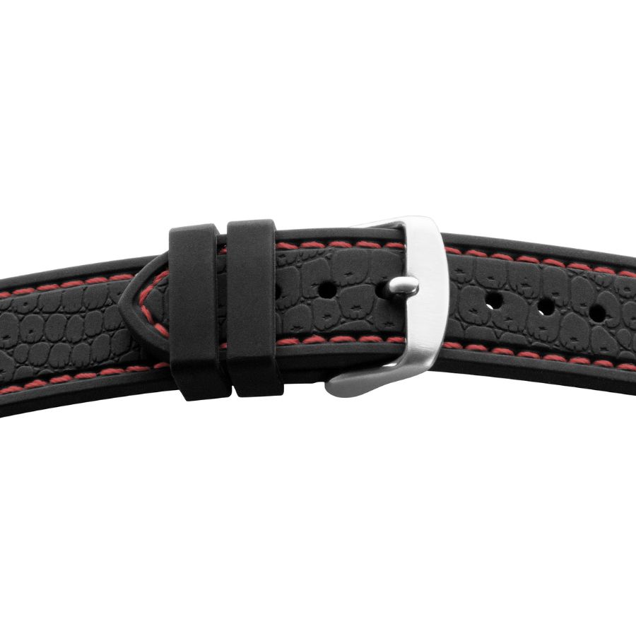 BE 1818 (1) Kunststoffband BE 1818 | schwarz | genarbt | rote Naht | 18/18 mm | BEAR – Bild 1